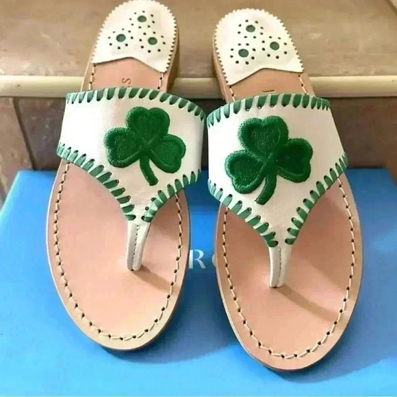 NWT Jack Rogers Classic Samdals White with Embroidered Green Shamrock Size 6 - Picture 9 of 14